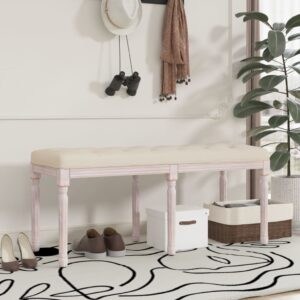 Beige Linen Bench with Solid Wood Legs  French Vintage   Versatile Use  Comfortable Foam Filling