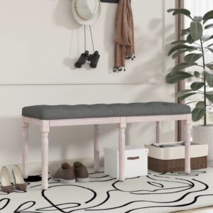 Stylish Dark Grey Fabric Bench with Wooden Legs  French Vintage   Versatile Use  Comfortable Seating