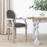 Elegant Dark Grey Dining Chair  Fabric Upholstery  Solid Wood Frame  French  Design