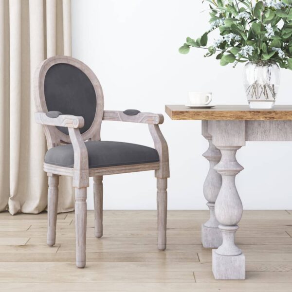 Elegant Dark Grey Velvet Dining Chair with Solid Wood Frame  French   Comfortable Foam Filling