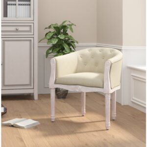 Elegant Beige Linen Dining Chair  French   Solid Wood Frame  Comfortable Foam Filled Seat