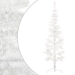 Artificial Half Christmas Tree Slim Design with Stand  White  150 cm  Lifelike PVC Material  Space-Saving  Economical Holiday Decor