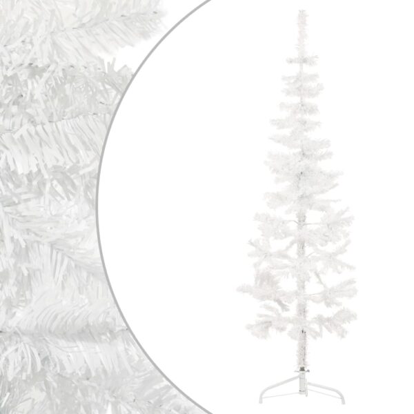 Artificial Half Christmas Tree Slim Design with Stand  White  150 cm  Lifelike PVC Material  Space-Saving  Economical Holiday Decor