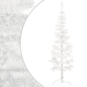 White Slim Artificial Half Christmas Tree with Stand  Lifelike PVC Material  Space-Saving  Economical Holiday Decoration  180 cm Height