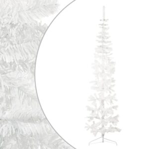 Artificial Slim Half Christmas Tree with Stand  White  Lifelike PVC Material  Space-Saving  Economical Holiday Decor  210 cm Height