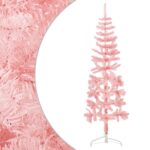 Artificial Half Christmas Tree Slim Design with Stand  Pink  120 cm  PVC Material  Space-Saving