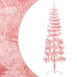 Artificial Half Christmas Tree with Stand  Slim Design  Pink  150 cm  PVC Material  Space-Saving  Lifelike Appearance  Economical Holiday Decor