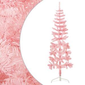 Artificial Slim Half Christmas Tree with Stand  Pink  180 cm  PVC Material  Space-Saving  Lifelike  Economical Holiday Decor