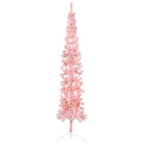 Artificial Half Christmas Tree Slim Design with Stand  Pink  210 cm  PVC Material  Space-Saving  Lifelike Appearance  Economical Holiday Decor