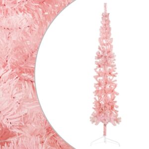 Artificial Slim Half Christmas Tree with Stand  Pink  240 cm  PVC Material  Space-Saving  Lifelike  Economical Holiday Decor