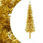 Artificial Half Christmas Tree Slim Gold PVC Steel Stand 120cm Space-Saving Lifelike Holiday Decor