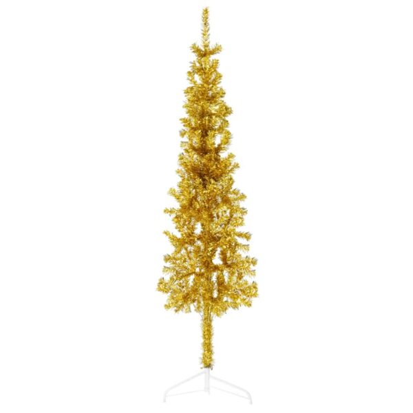 Gold Slim Artificial Half Christmas Tree with Stand  PVC Material  Space-Saving  Lifelike  150 cm Height