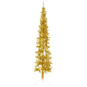 Artificial Half Christmas Tree Slim Design with Stand  Gold  180 cm  PVC and Steel  Space-Saving  Lifelike  Economical Holiday Decor