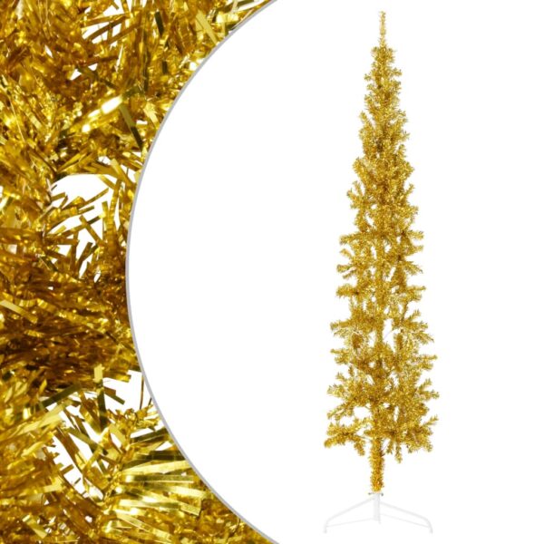 Artificial Half Christmas Tree Slim Design with Stand  Gold  240 cm  PVC and Steel  Space-Saving