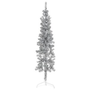 Artificial Half Christmas Tree with Stand  Slim Silver Design  Lifelike PVC Material  Space-Saving  Economical Holiday Decor  150 cm Height