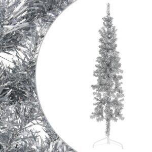 Artificial Half Christmas Tree Slim Design with Stand  Silver  180 cm  PVC and Steel