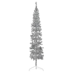 Artificial Slim Half Christmas Tree with Stand  Silver  210 cm  Lifelike PVC Material  Space-Saving  Economical Holiday Decoration