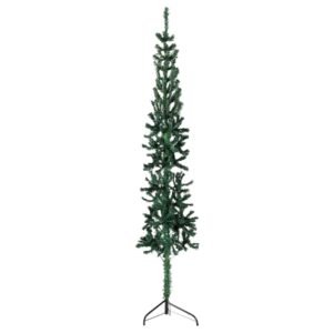 Artificial Half Christmas Tree Slim Design with Stand  Green  210 cm  Lifelike PVC Material