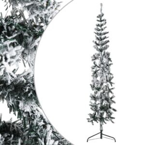 Artificial Slim Half Christmas Tree Flocked Snow Design Lifelike PVC Material Space-Saving Green and White