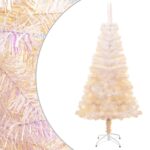 Artificial Christmas Tree with Iridescent Tips  White  PVC Material  Steel Stand  120 cm Height