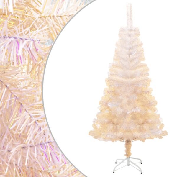 Artificial Christmas Tree with Iridescent Tips  White  PVC Material  Steel Stand  120 cm Height