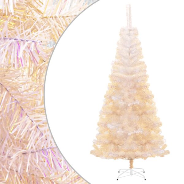 Artificial Christmas Tree with Iridescent Tips  White PVC  Steel Stand  Height 210 cm