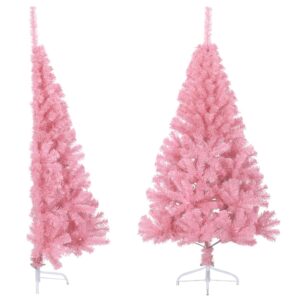 Artificial Half Christmas Tree with Steel Stand  Pink  120 cm  PVC  Bushy  Half-Round Design