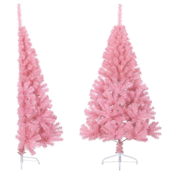 Artificial Half Christmas Tree with Stand  Pink  150 cm  PVC  Bushy  Sturdy Steel Stand  Half-Round Design  Durable