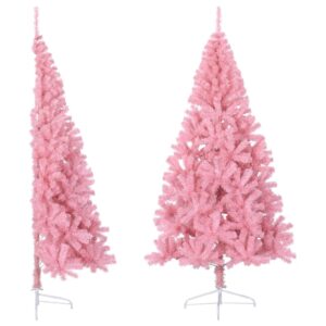 Artificial Half Christmas Tree with Sturdy Stand  Pink  210 cm  PVC  Bushy  Half-Round Design