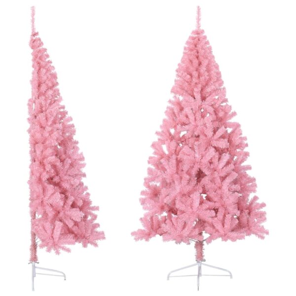 Artificial Half Christmas Tree with Sturdy Stand  Pink  210 cm  PVC  Bushy  Half-Round Design