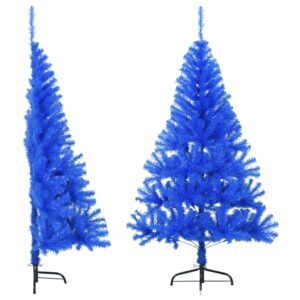 Artificial Half Christmas Tree with Steel Stand  Blue  120 cm  PVC  Bushy  Half-Round Design