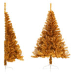 Artificial Half Christmas Tree with Stand  Gold  150 cm  PET Material  Bushy  Sturdy  Space-Saving Design