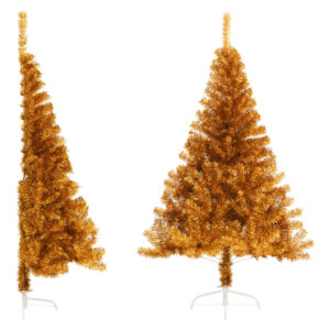 Artificial Half Christmas Tree with Stand  Gold  150 cm  PET Material  Bushy  Sturdy  Space-Saving Design