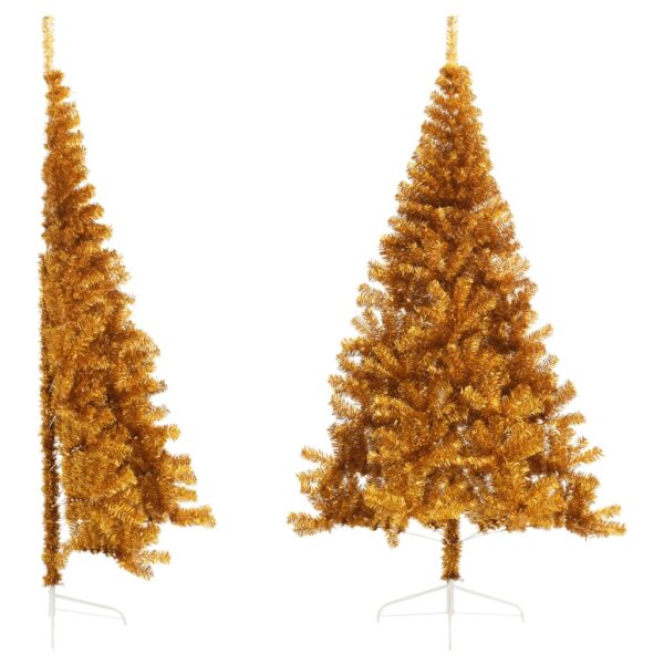 Artificial Half Christmas Tree with Stand  Gold  210 cm  PET Material  Bushy  Sturdy  Space-Saving Design