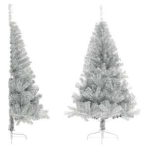 Artificial Half Christmas Tree with Stand  Silver  120 cm  PET Material  Space Saving Design