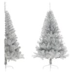 Artificial Half Christmas Tree with Steel Stand  Silver  150 cm  PET Material  Half-Round Design