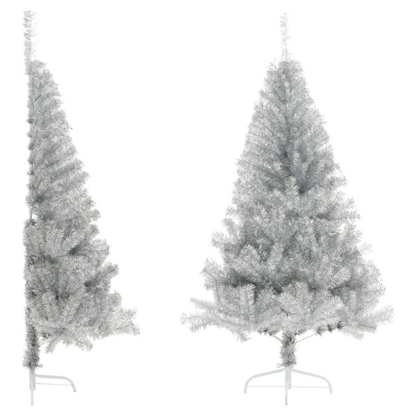 Artificial Half Christmas Tree with Steel Stand  Silver  150 cm  PET Material  Half-Round Design