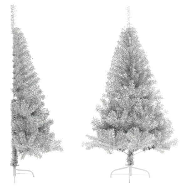 Artificial Half Christmas Tree with Stand  Silver  180 cm  PET Material  Bushy  Sturdy  Space-Saving Design