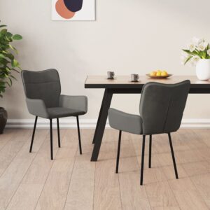 Elegant Dark Grey Velvet Dining Chairs Set Comfortable Padded Metal Frame