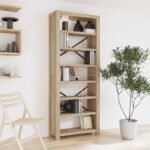 Solid Wood Rustic Bookcase with 7 Shelves for Storage and Display