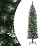 Green & White Snow-Flocked Slim Christmas Tree with Cones & Stand PVC