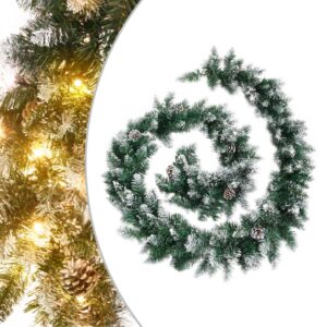 Christmas Garland Green LED Lights Festive Indoor Outdoor Decor with Pine Cones