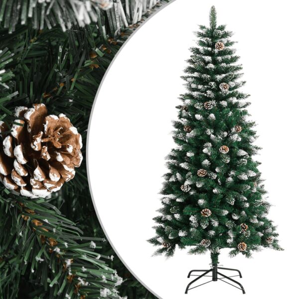 Green Artificial Christmas Tree with Stand Snow Glitter Cones PVC Holiday Decor