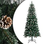 Green Artificial Christmas Tree with Stand Snow Glitter Cones Festive Decor