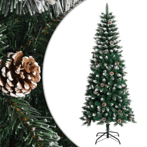 Artificial Green Christmas Tree with Stand Snow Glitter Cones PVC Holiday Decor