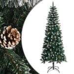 Green Artificial Christmas Tree with Stand Snow Glitter Cones Festive Decor