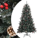 Artificial Green Christmas Tree with Stand Snowy Cones Berries Festive Decor