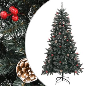 Artificial Green Christmas Tree with Stand Snowy Cones Berries Festive Decor