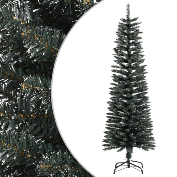 Artificial Slim Green Christmas Tree Snow-Capped Festive Holiday Decor PVC Stand