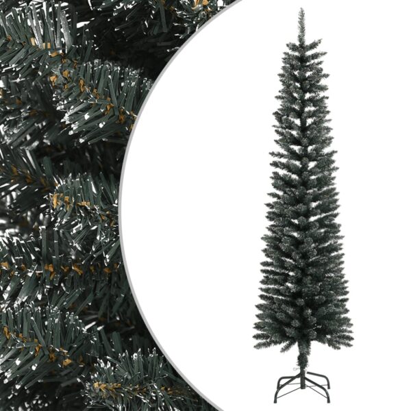 Artificial Slim Green Christmas Tree Snow-Capped Festive Holiday Decor PVC Stand